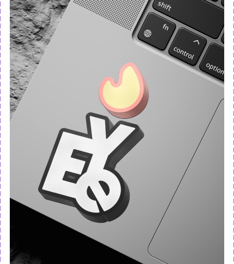 EYE flame mark as a sticker on a laptop