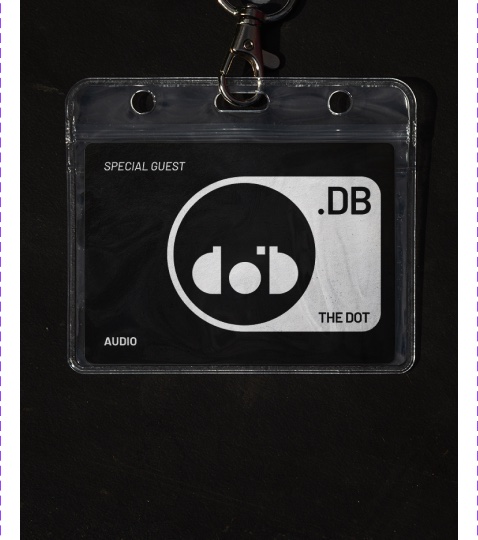 The Dot guest badge in a clear holder